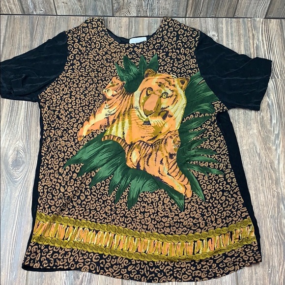Vintage Teddi Brand Top Tiger Woven Design Sz. 1X - Picture 1 of 8